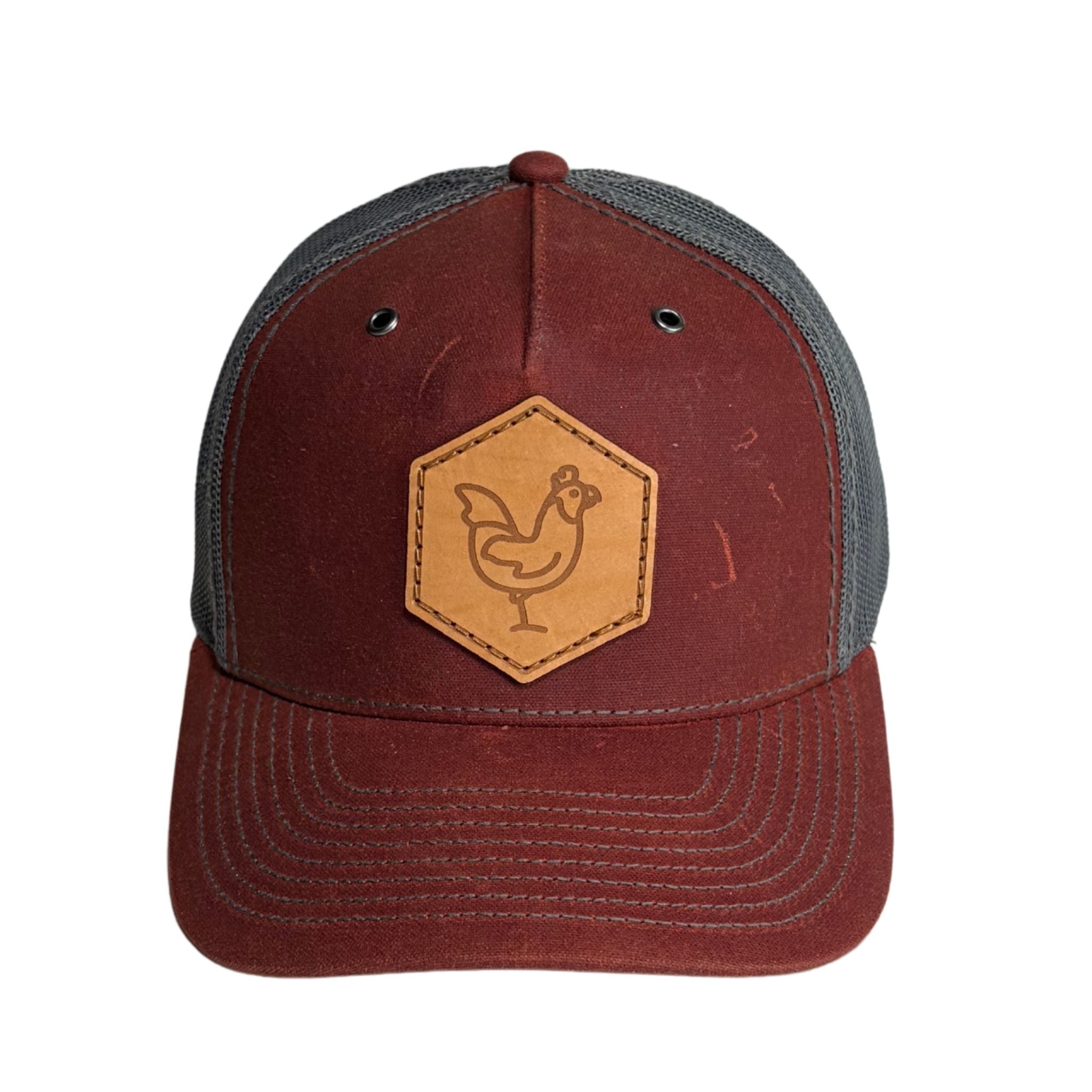Leather Chicken Premium Trucker Hat - Maroon Mesh Back