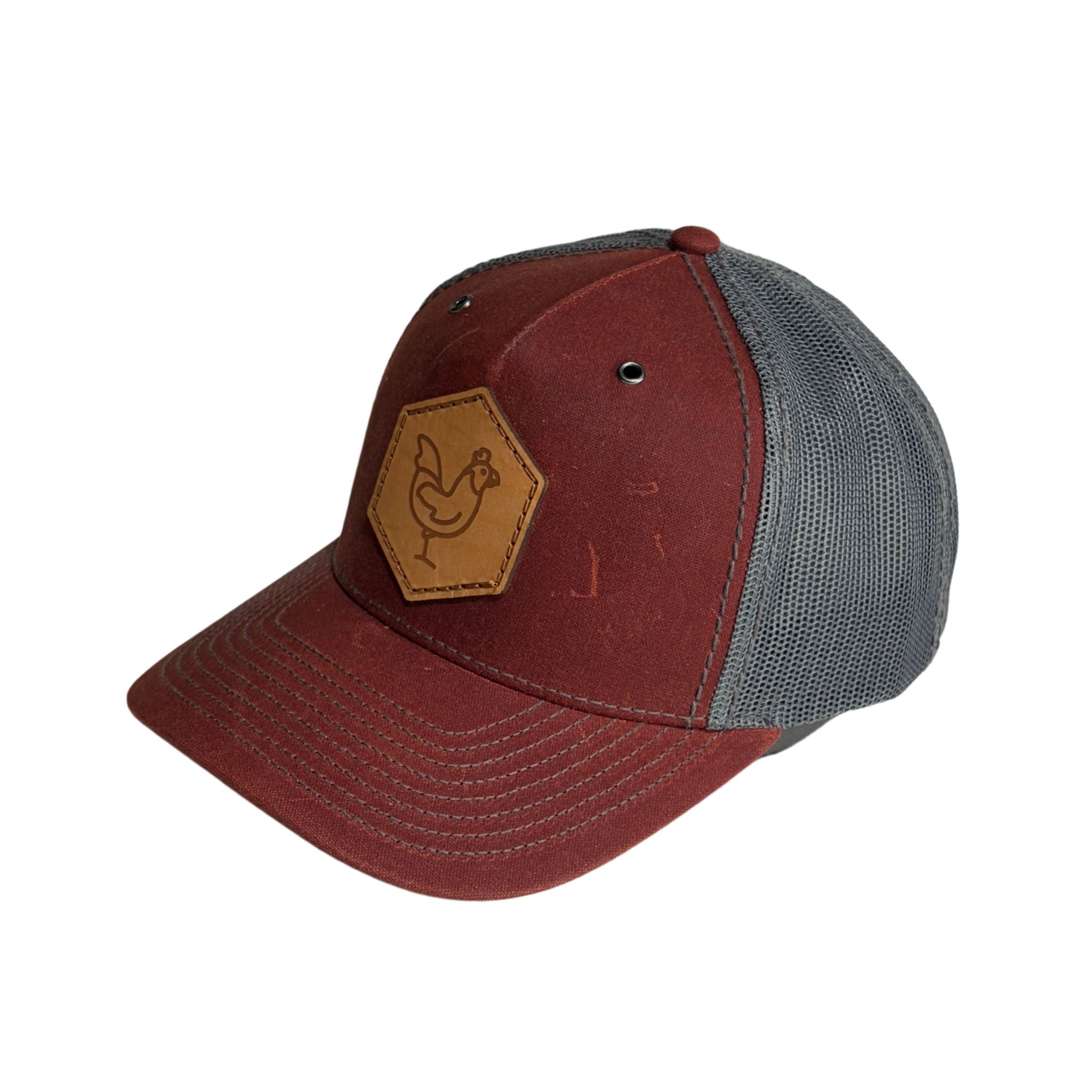 Leather Chicken Premium Trucker Hat - Maroon Mesh Back