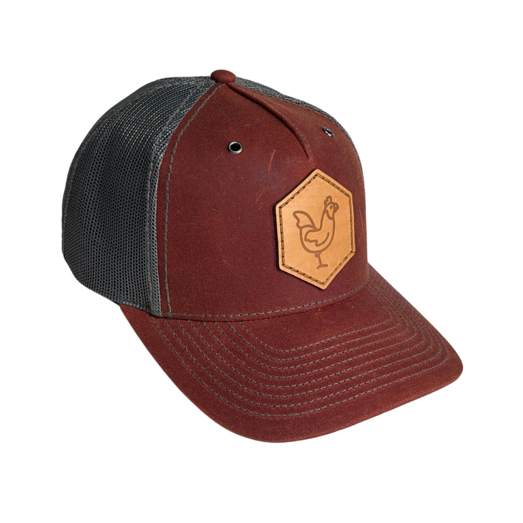 Leather Chicken Premium Trucker Hat - Maroon Mesh Back