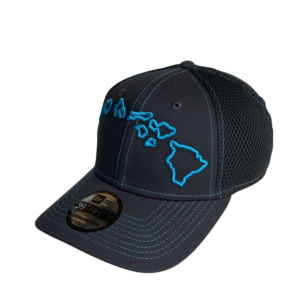 Hawaiian Islands Fitted Hat (Neon Blue)